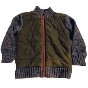 VGUC: Boys' Cat & Jack sz 4T Green Gray Quilted Knit Sweater Jacket